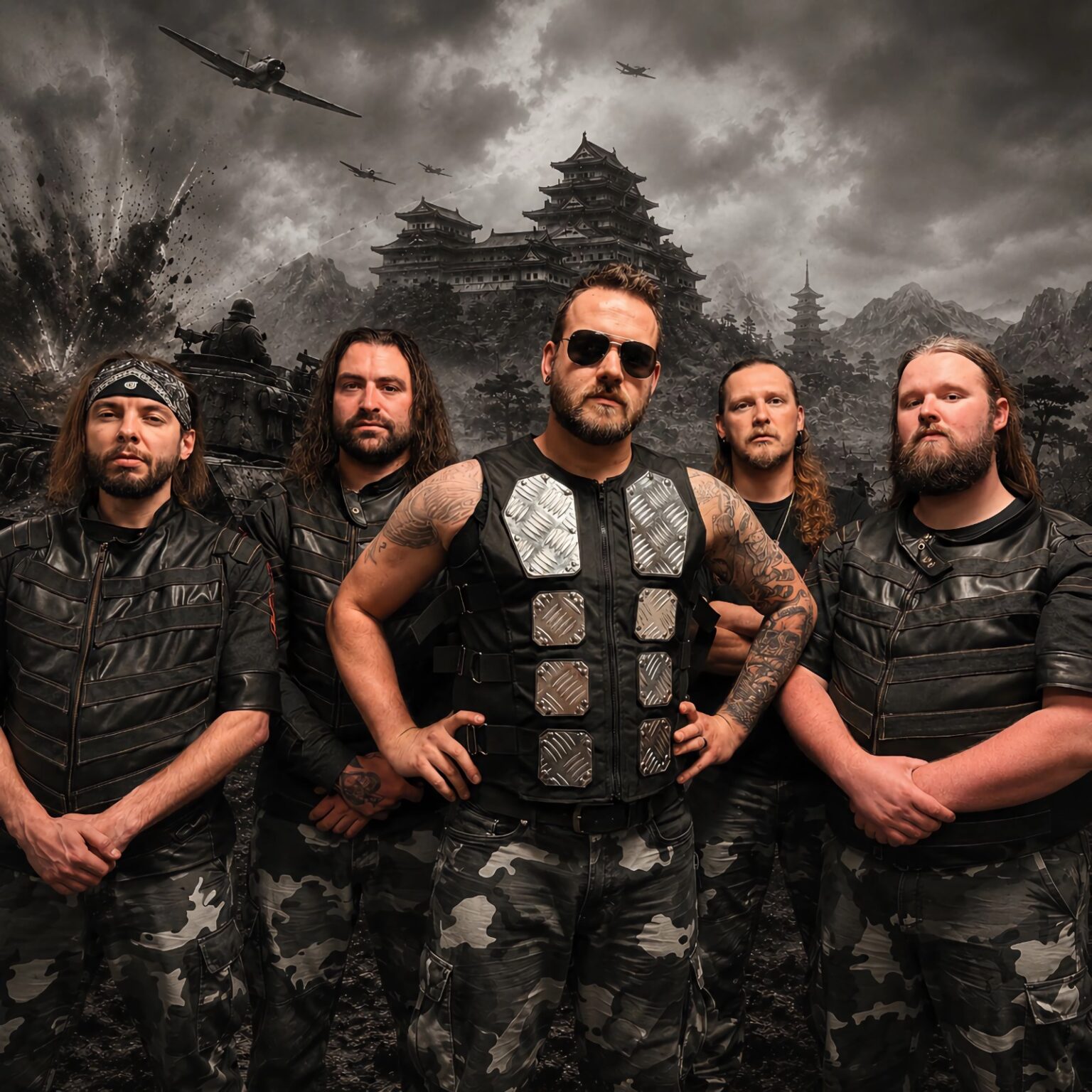 Ghost Division band members posing together in stage outfits